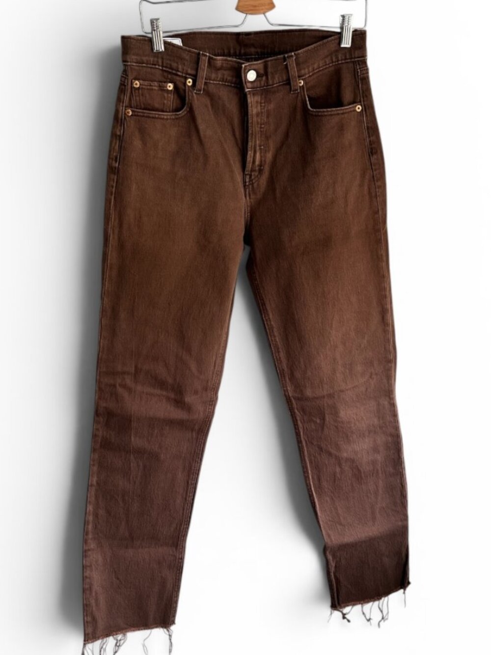 Gap Tall Cheeky Straight High Rise Brown Frayed Hem Jeans Size 29T / 8T